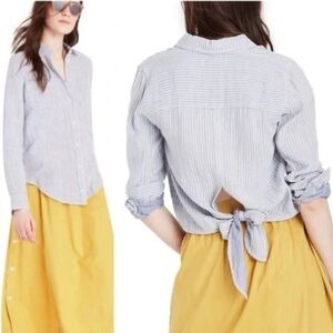 Madewell Wmn S Blue Stripe Preppy Coastal Long Sleeve Tie Back Button Down Shirt